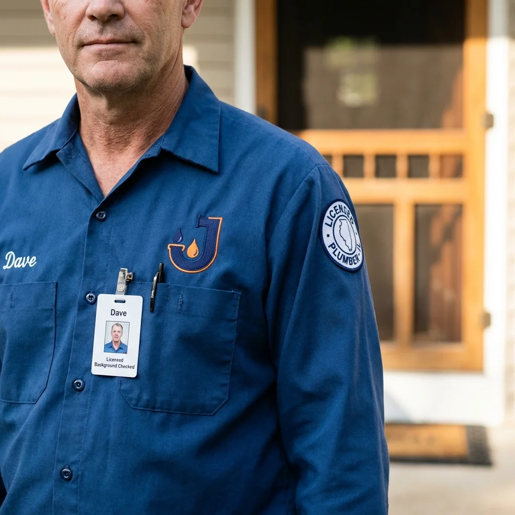 Licensed plumber showing ID badge in West Hollywood, CA