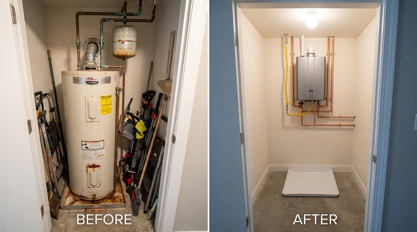 Tank water heater versus wall-mounted tankless unit comparison for West Hollywood, CA homeowners