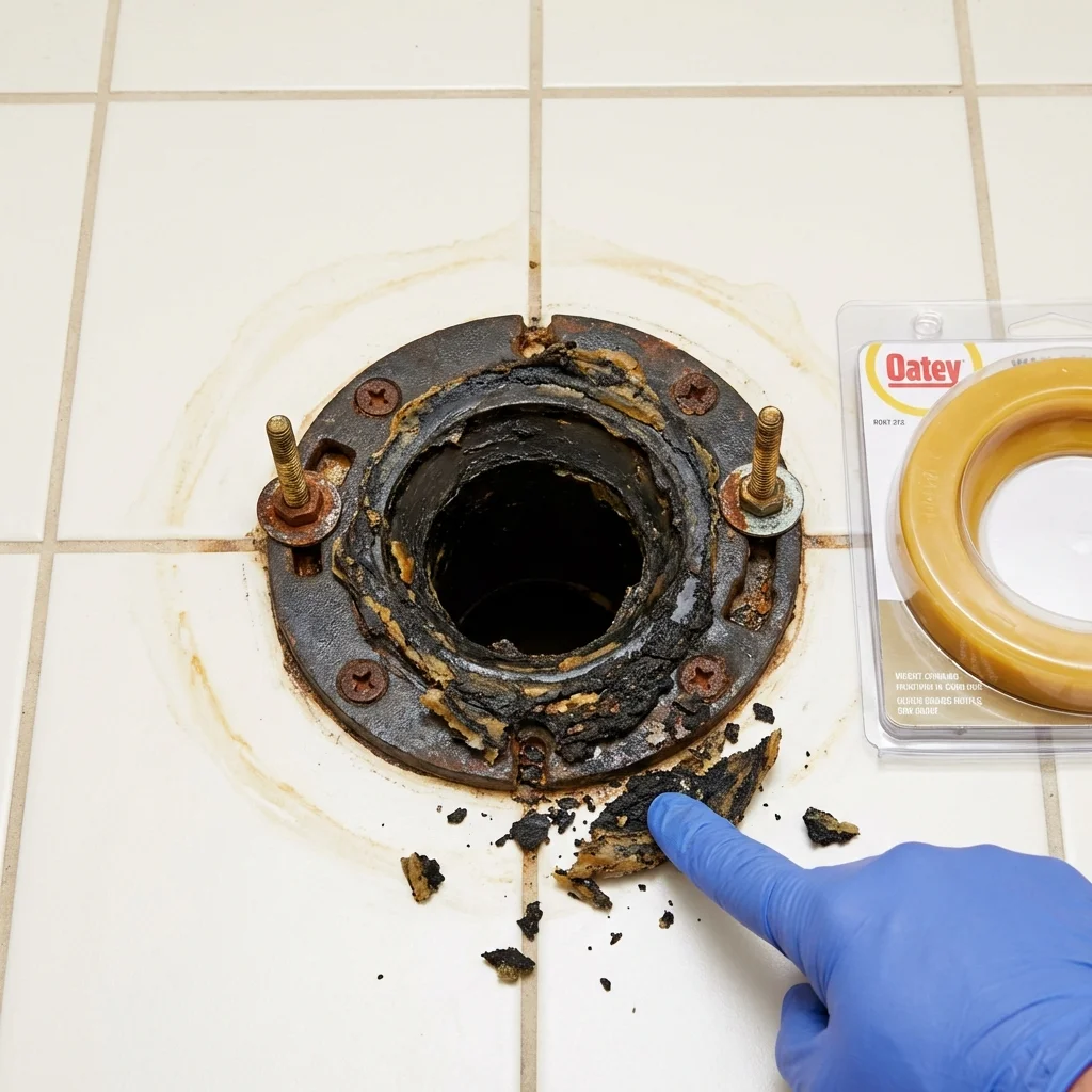 Failed wax ring showing water seepage at the base of a toilet in a West Hollywood, CA home