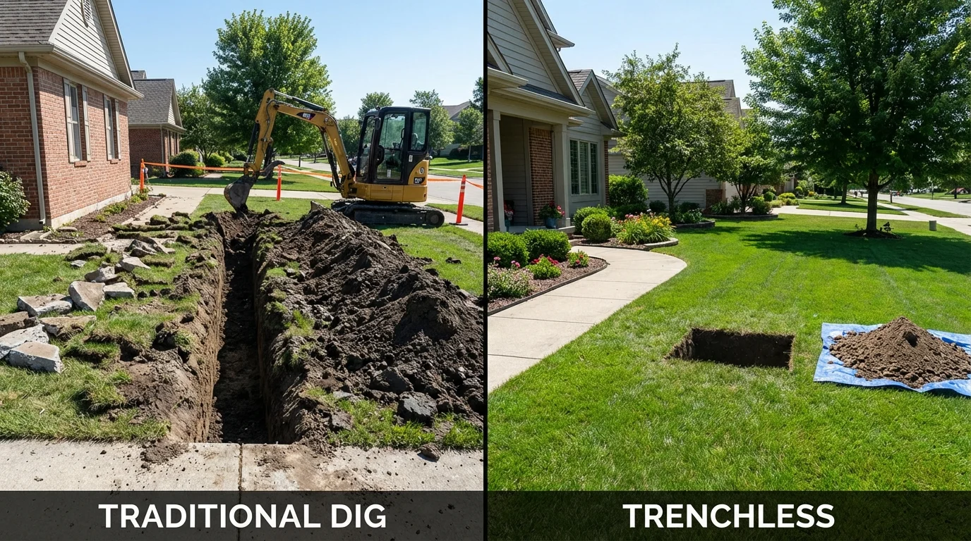 Trenchless sewer repair with minimal yard damage versus traditional excavation in West Hollywood, CA